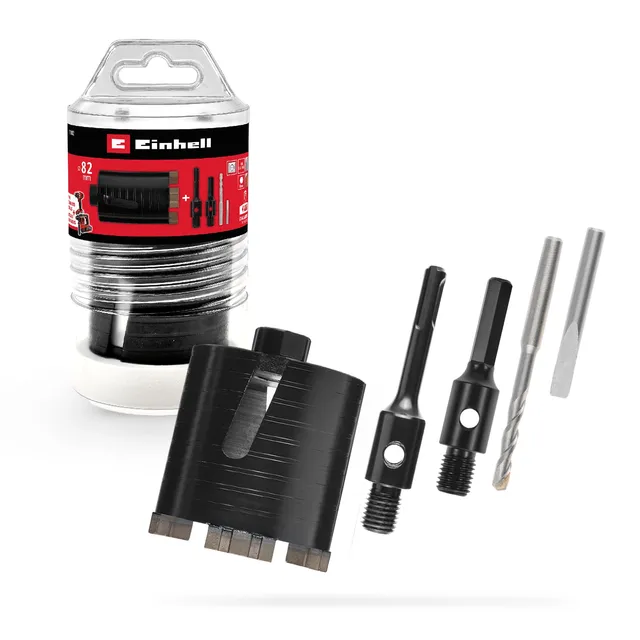 einhell-diamant-bohrkronen-set-82-mm-sds-plus-mit-diamantsegmenten-adaptern-und- image 1