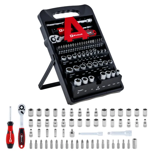 einhell-stecknuss-und-bit-set-61-tlg-mit-3-8-umschaltknarre-72-z-hne-und-werkzeu image 1