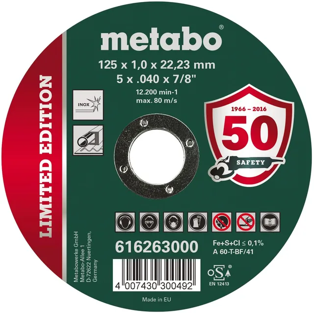 metabo-limited-edition-trennscheibe-125-x-1-0-x-22-23-mm-inox-100-st-ck-gerade-a image 1