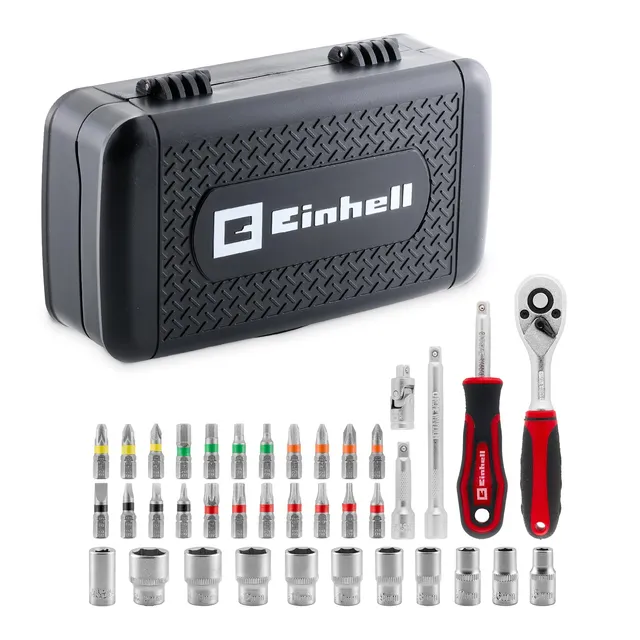 einhell-bit-und-steckschl-ssel-set-38-tlg-1-4-umschaltknarre-72-z-hne-crv-steckn image 1