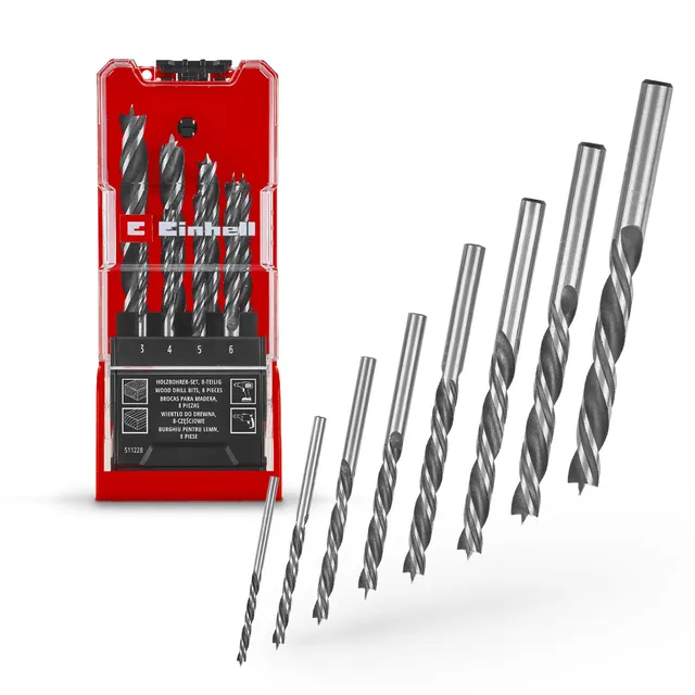 einhell-holzspiralbohrer-set-8-tlg-3-10-mm-zentrierspitze-vorschneider-c45-stahl image 1