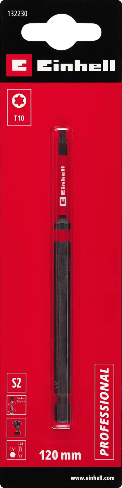 einhell-impact-bit-doppel-torsion-120-mm-t10-s2-stahl-einzelbit-mit-e-6-3-schaft image 1