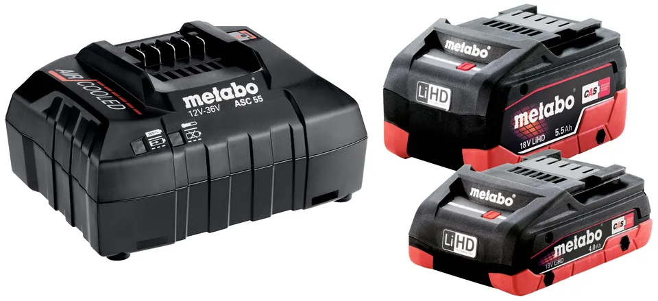 metabo-basis-set-lihd-18-v-akku-set-1x-4-0-ah-1x-5-5-ah-ladeger-t-asc-55-air-coo image 1