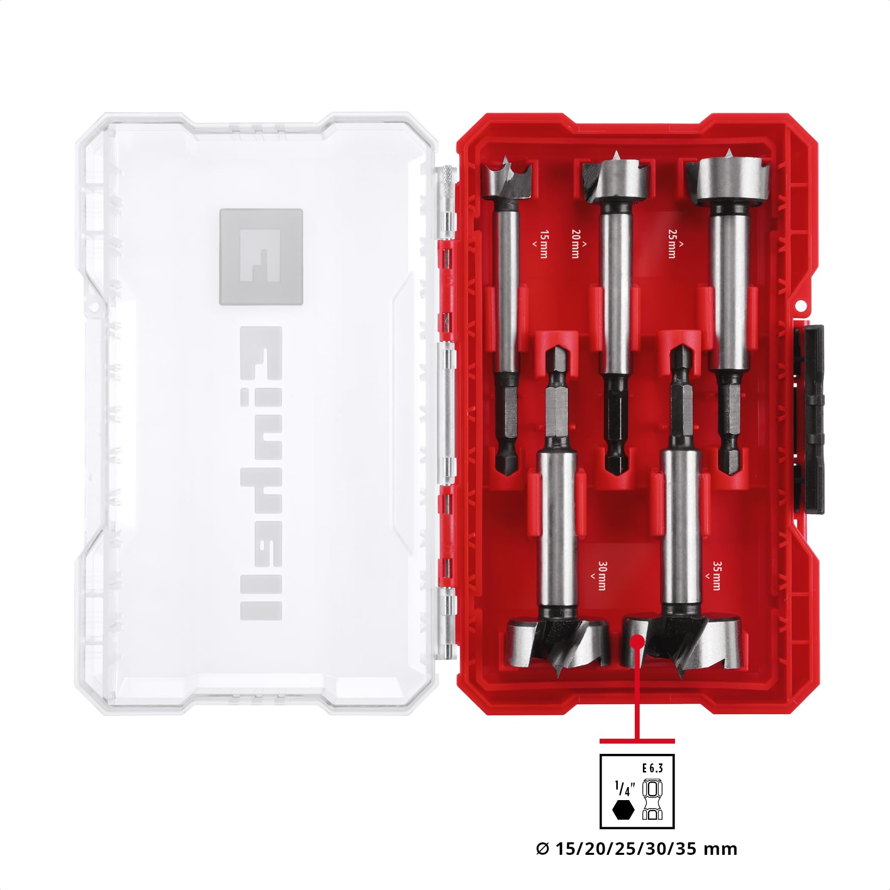 einhell-m-case-forstnerbohrer-set-5-teilig-c65-werkzeugstahl-bohrer-mit-e-6-3-sc image 2