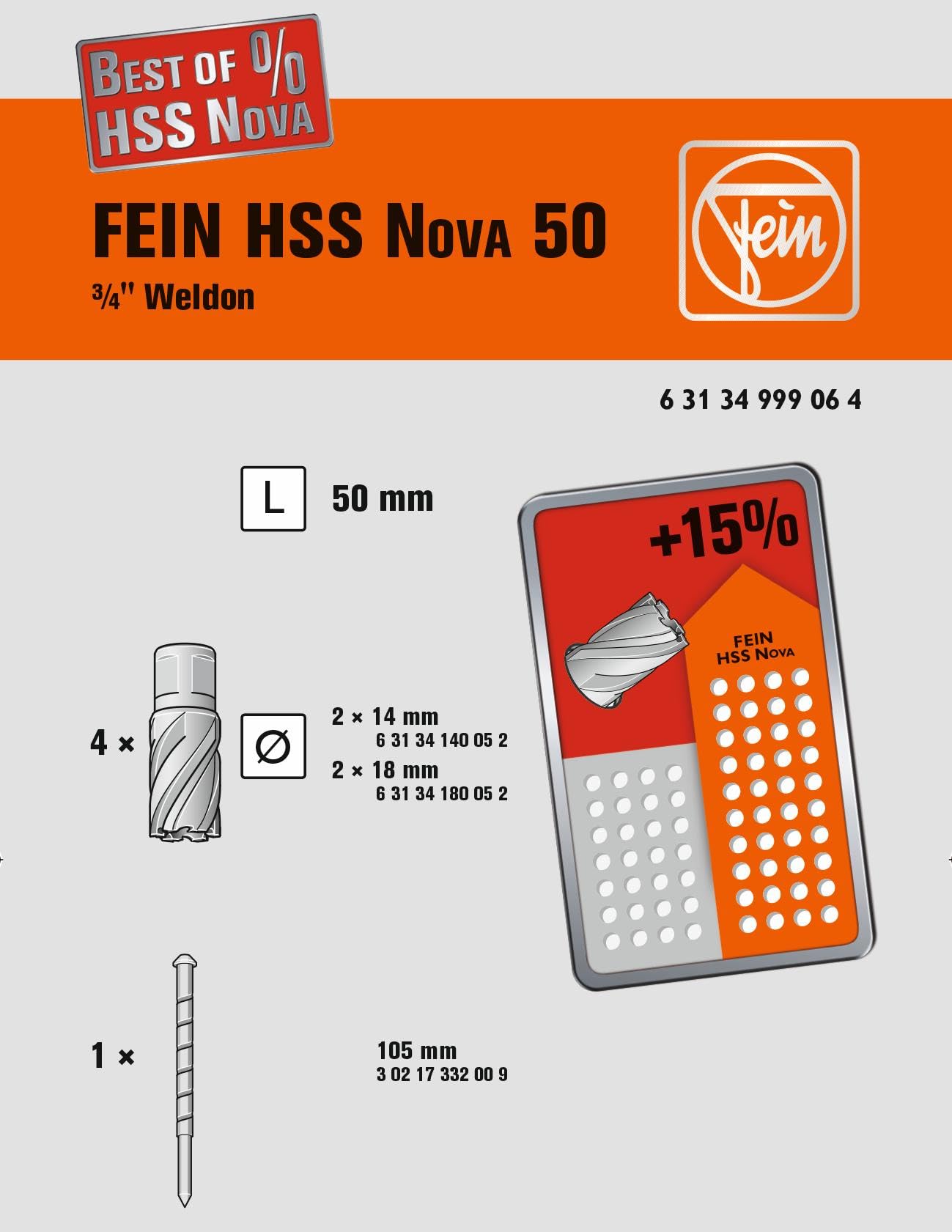 fein-zubeh-rset-best-of-kernbohrer-weldon-hss-nova-50-w-2x-14-mm-und-2x-18-mm-63 image 2