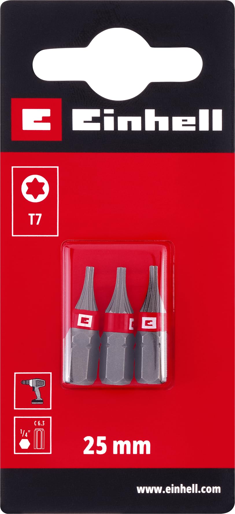 einhell-standard-bits-3-teilig-25-mm-t7-chrom-vanadium-bits-mit-c-6-3-schaft image 2