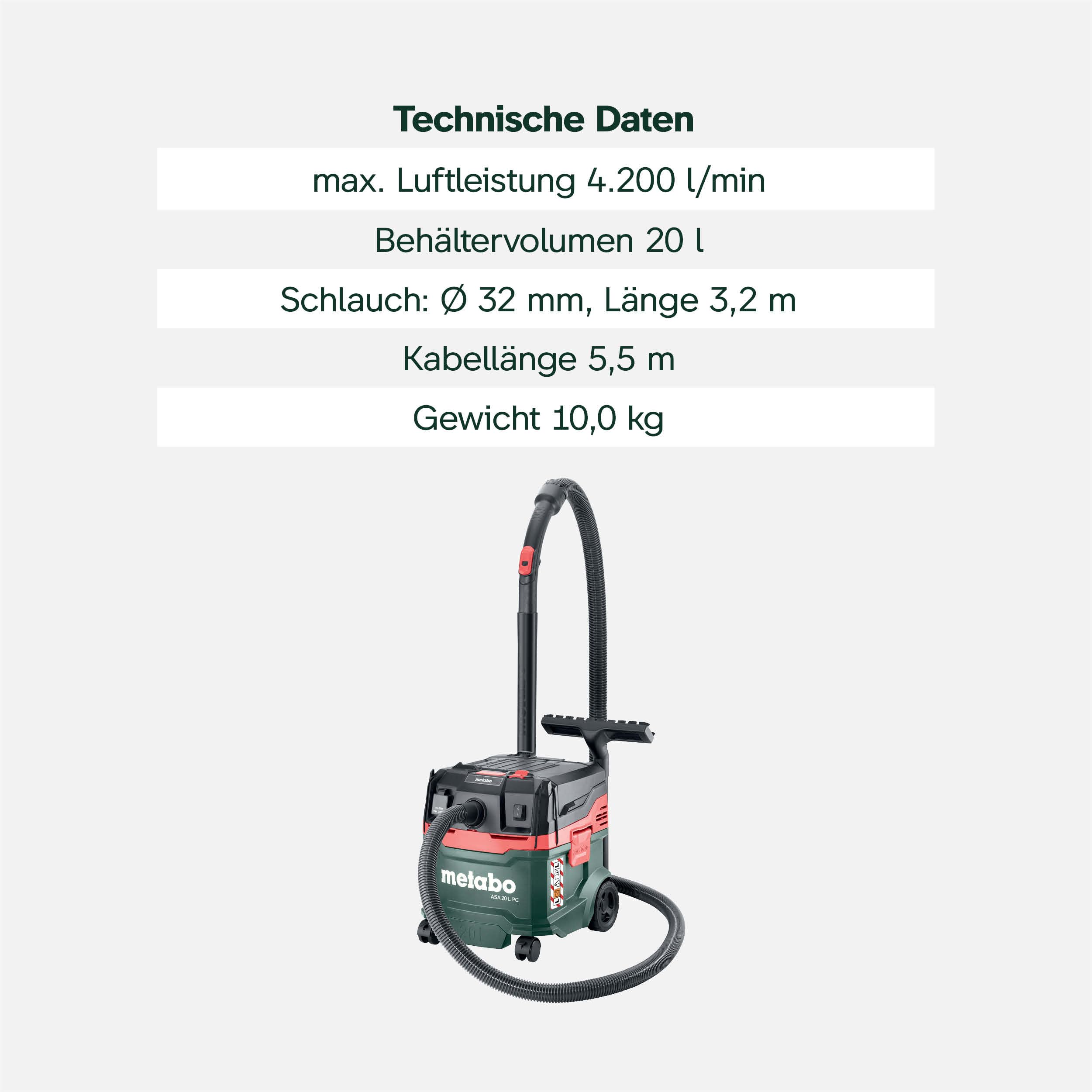 metabo-allessauger-asa-20-l-pc-nass-trockensauger-staubklasse-l-1200-w-mit-press image 3