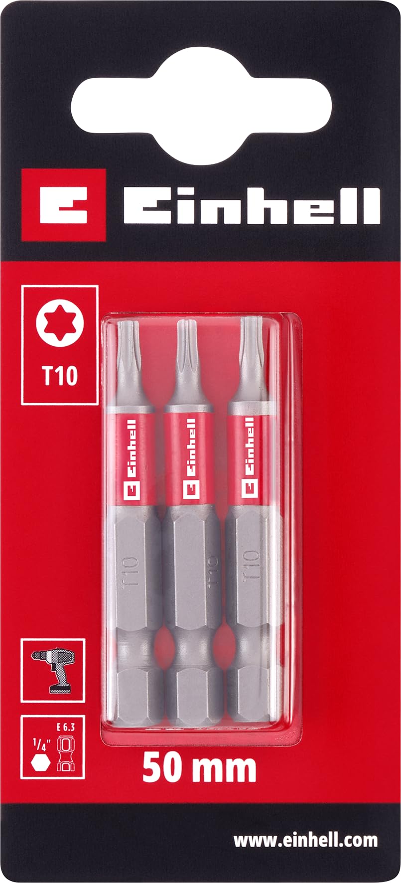 einhell-standard-bits-3-teilig-50-mm-t10-chrom-vanadium-e-6-3-schaft-mit-rotem-f image 2