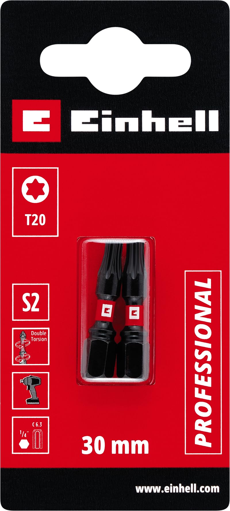 einhell-impact-bits-doppel-torsion-2er-set-30-mm-t20-s2-stahl-c-6-3-schaft image 2