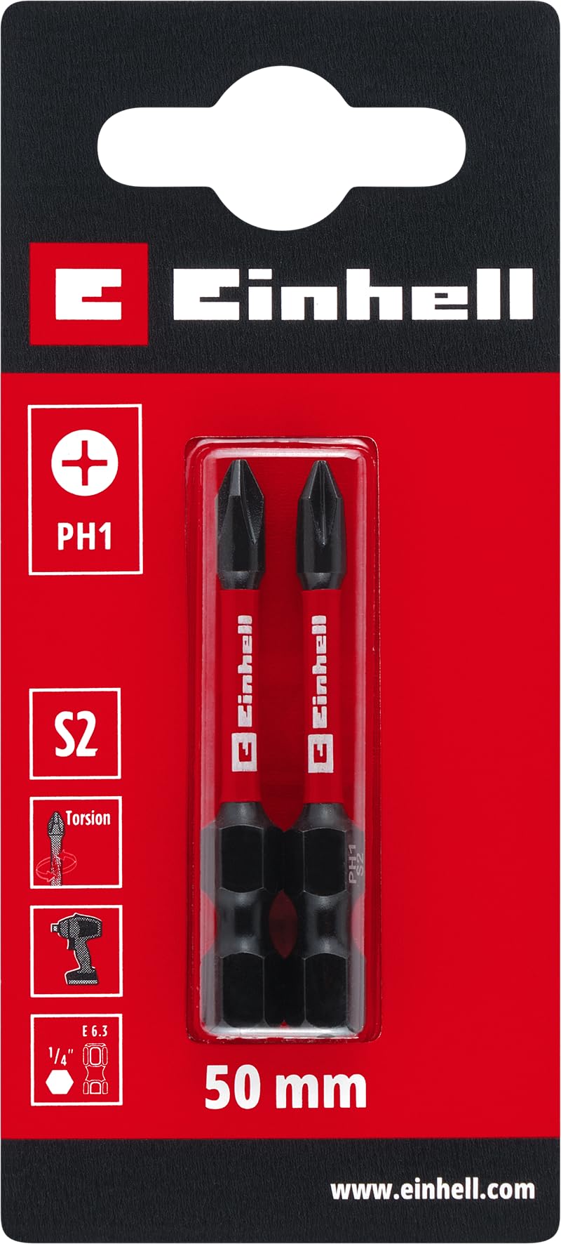 einhell-impact-bits-2er-set-50-mm-ph1-s2-stahl-torsionszone-c-6-3-schaft image 2
