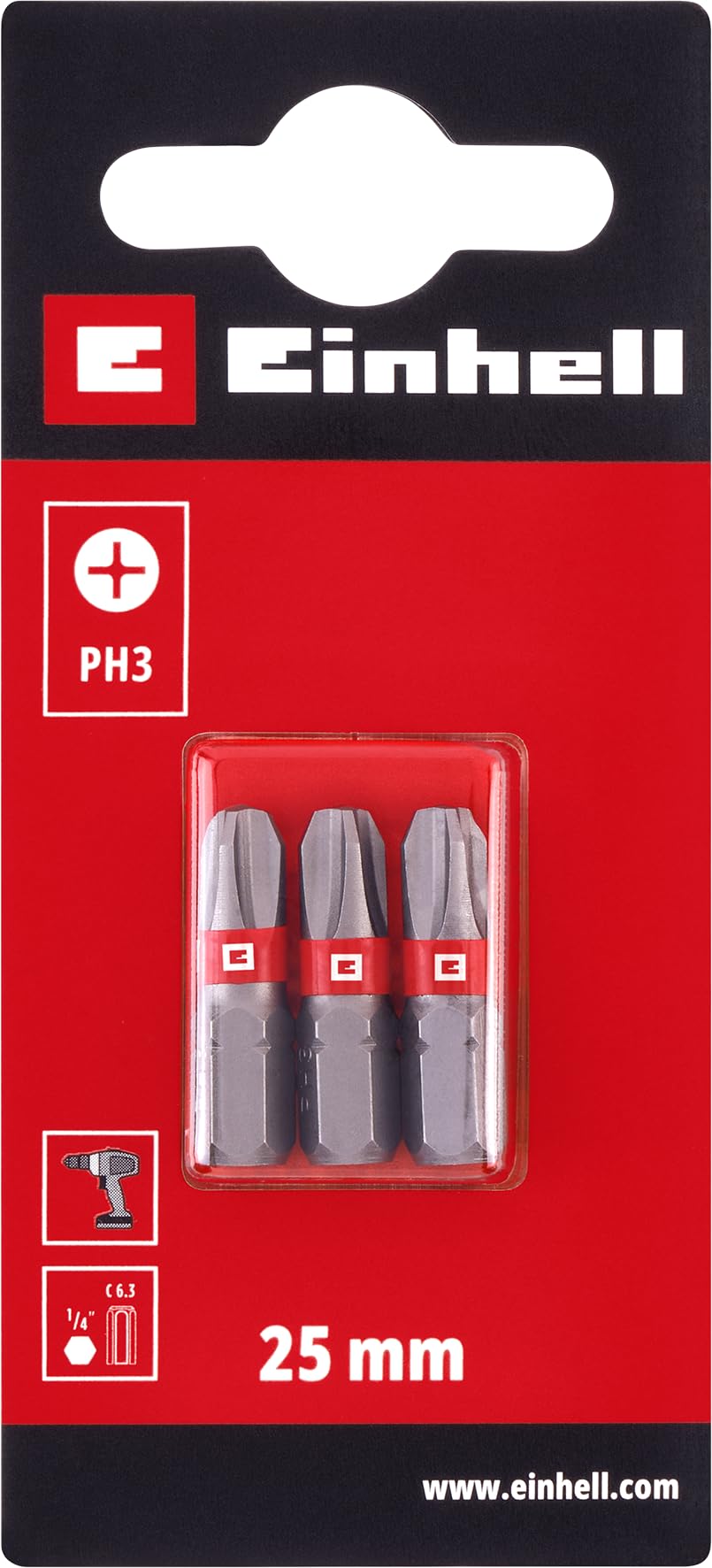 einhell-3x-standard-bits-25-mm-ph3-1-4-c6-3-schaft-crv-stahl-mit-lasermarkierung image 2