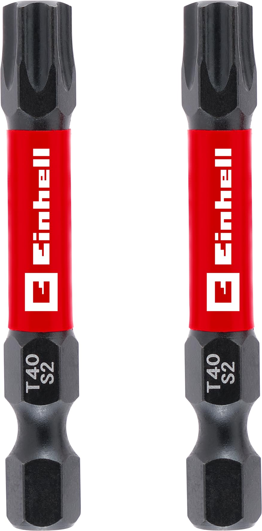 einhell-impact-bits-2er-set-50-mm-t40-s2-stahl-mit-torsionszone-e-6-3-schaft-rot image 1