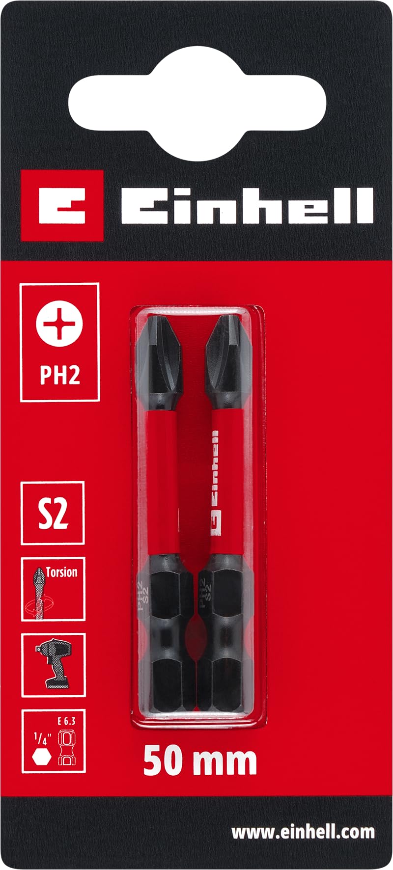 einhell-impact-bits-2-teilig-50-mm-ph2-s2-stahl-mit-torsionszone-c-6-3-1-4-zoll- image 2