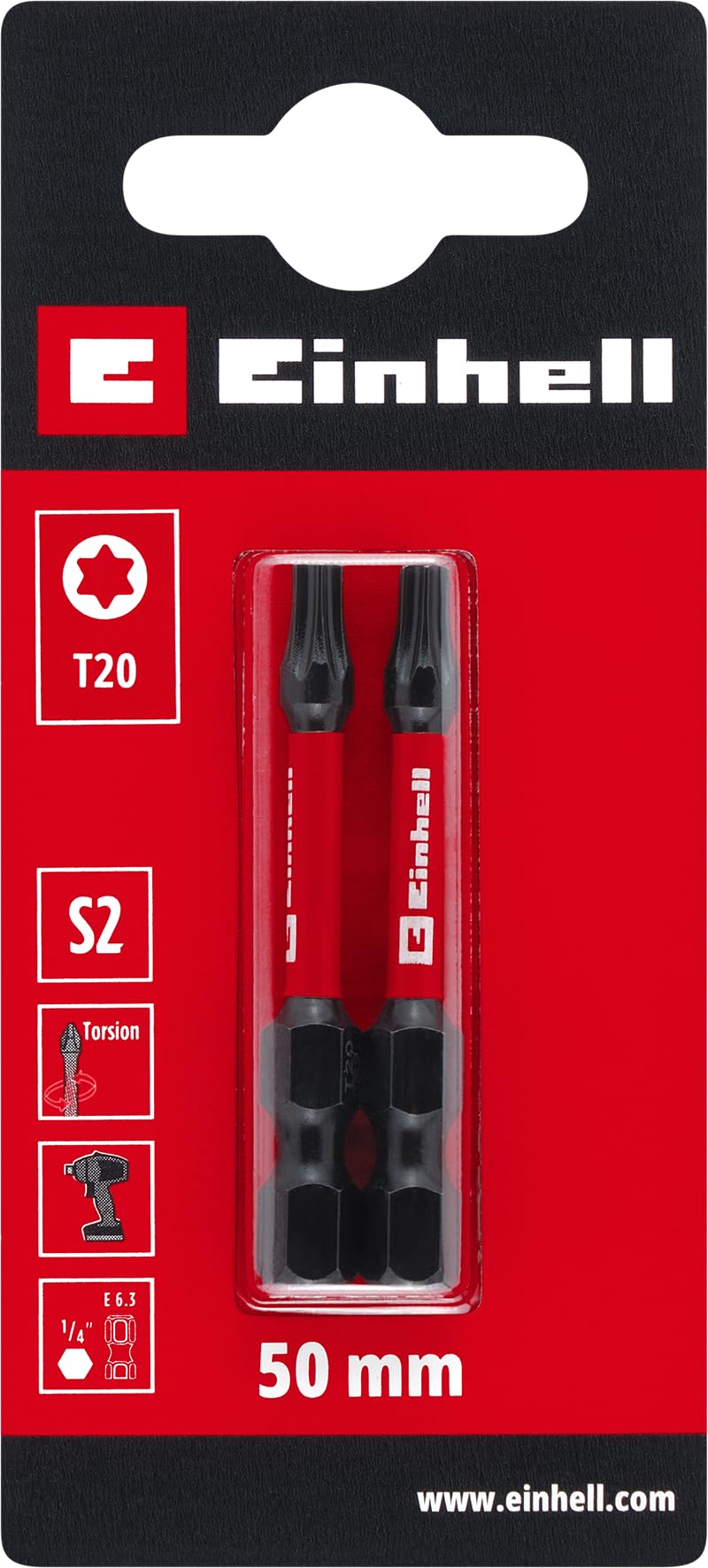 original-einhell-impact-bits-2-teilig-50-mm-t20-s2-stahl-mit-torsionszone-und-c- image 2