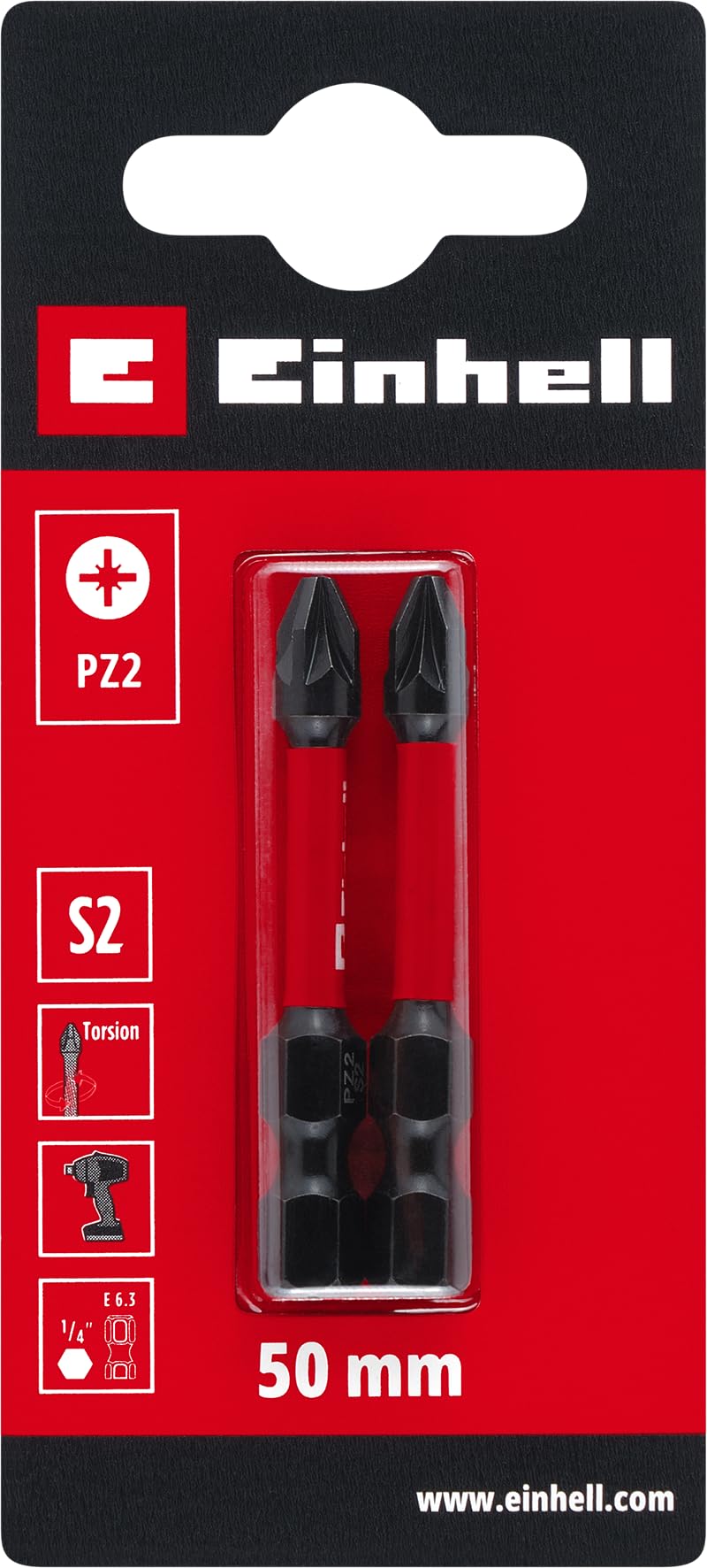 einhell-impact-bits-2-teilig-50-mm-pz2-s2-stahl-mit-torsionszone-c-6-3-schaft-ro image 2