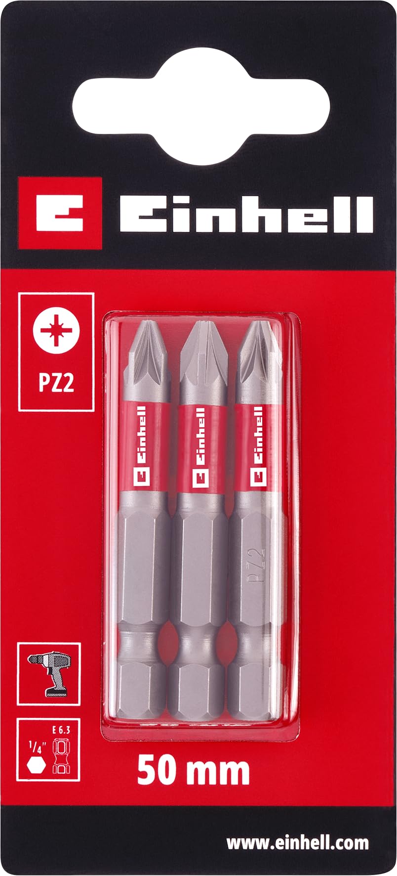 einhell-standard-bits-3-teilig-50-mm-pz2-chrom-vanadium-e-6-3-schaft-mit-rotem-f image 2