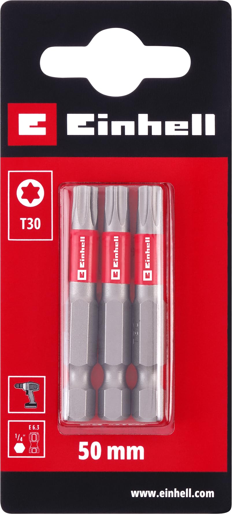 einhell-standard-bits-3-teilig-50-mm-t30-chrom-vanadium-e-6-3-schaft-mit-rotem-f image 2