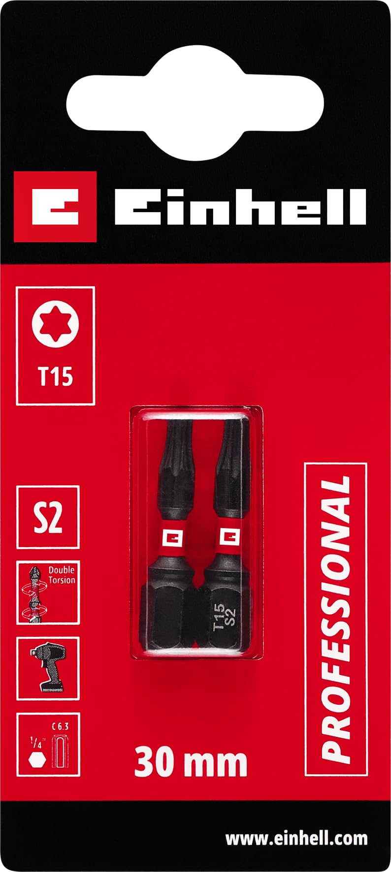 original-einhell-impact-bits-mit-doppel-torsion-2-tlg-30-mm-t15-s2-stahl-bits-mi image 2