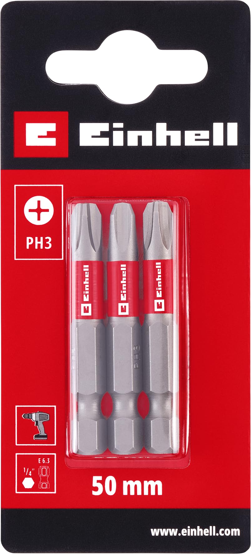 einhell-standard-bits-3-teilig-50-mm-ph3-chrom-vanadium-e-6-3-schaft-mit-rotem-f image 2