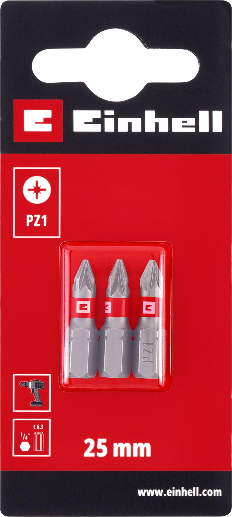 einhell-standard-bits-3-tlg-25-mm-pz1-chrom-vanadium-roter-farbring-c-6-3-schaft image 2