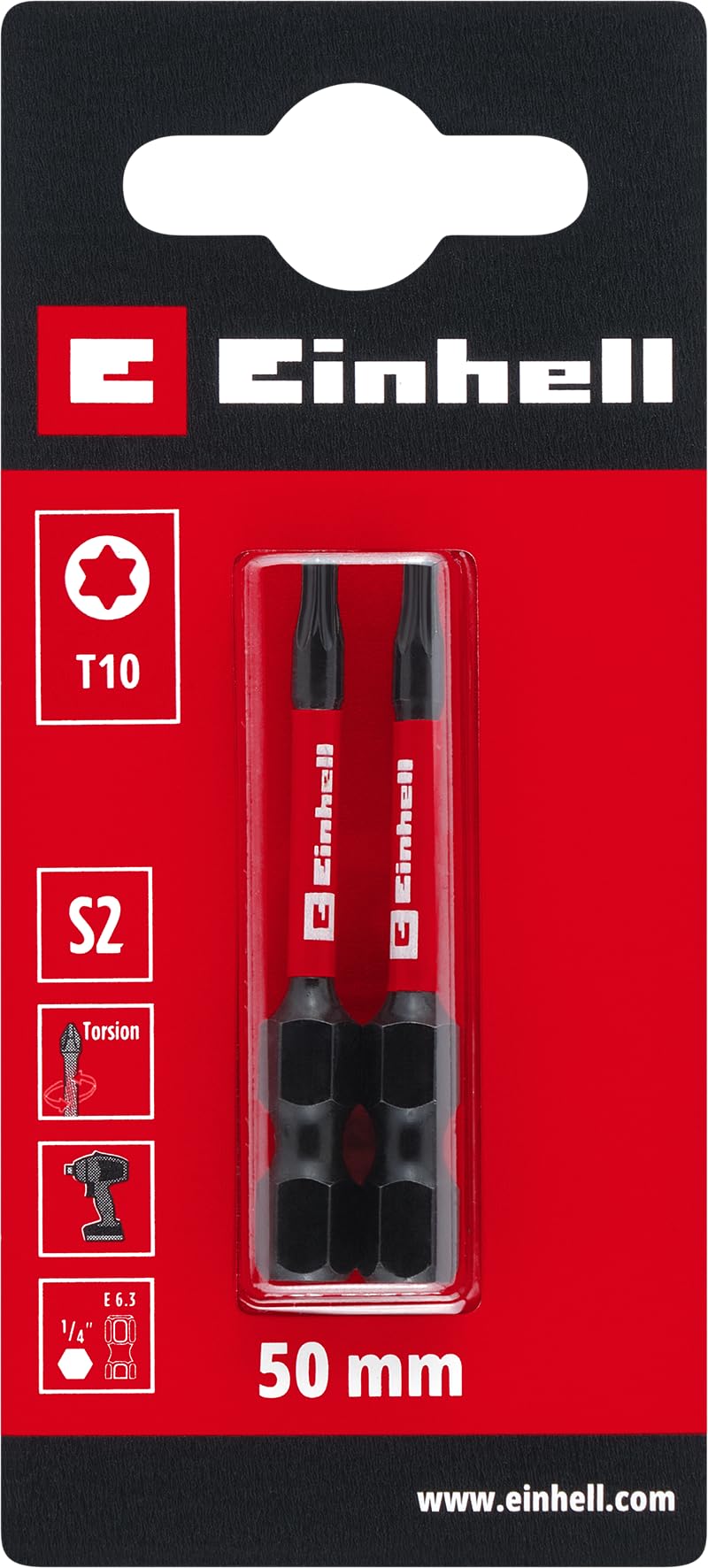 einhell-original-impact-bits-2-tlg-50-mm-t10-s2-stahl-torsionszone-e-6-3-schaft image 2