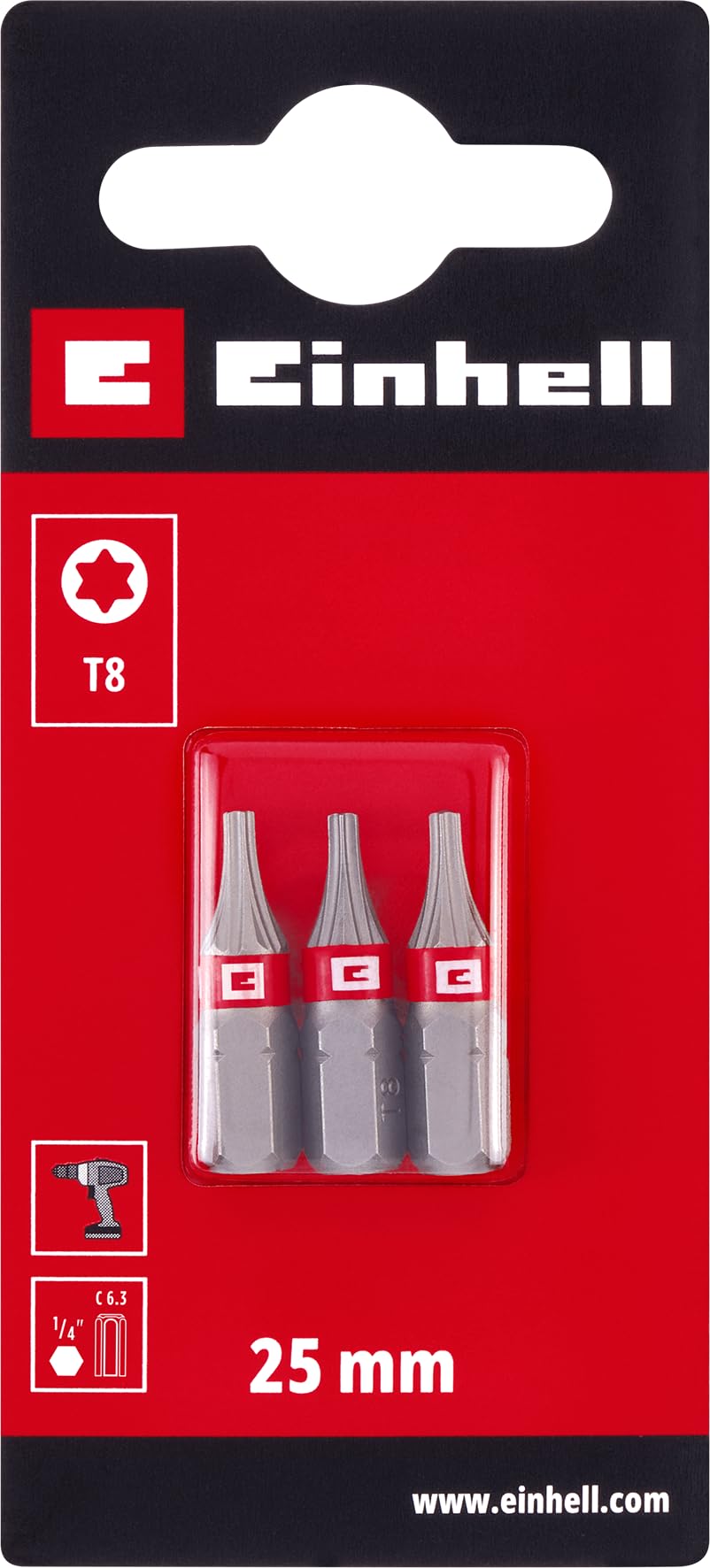 einhell-standard-bits-3-teilig-25-mm-t8-chrom-vanadium-pr-zises-schrauben-gute-k image 2