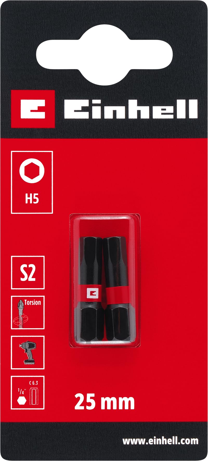 original-einhell-impact-bit-set-2-teilig-25-mm-hex-5-mm-s2-stahl-torsionszone-c- image 2