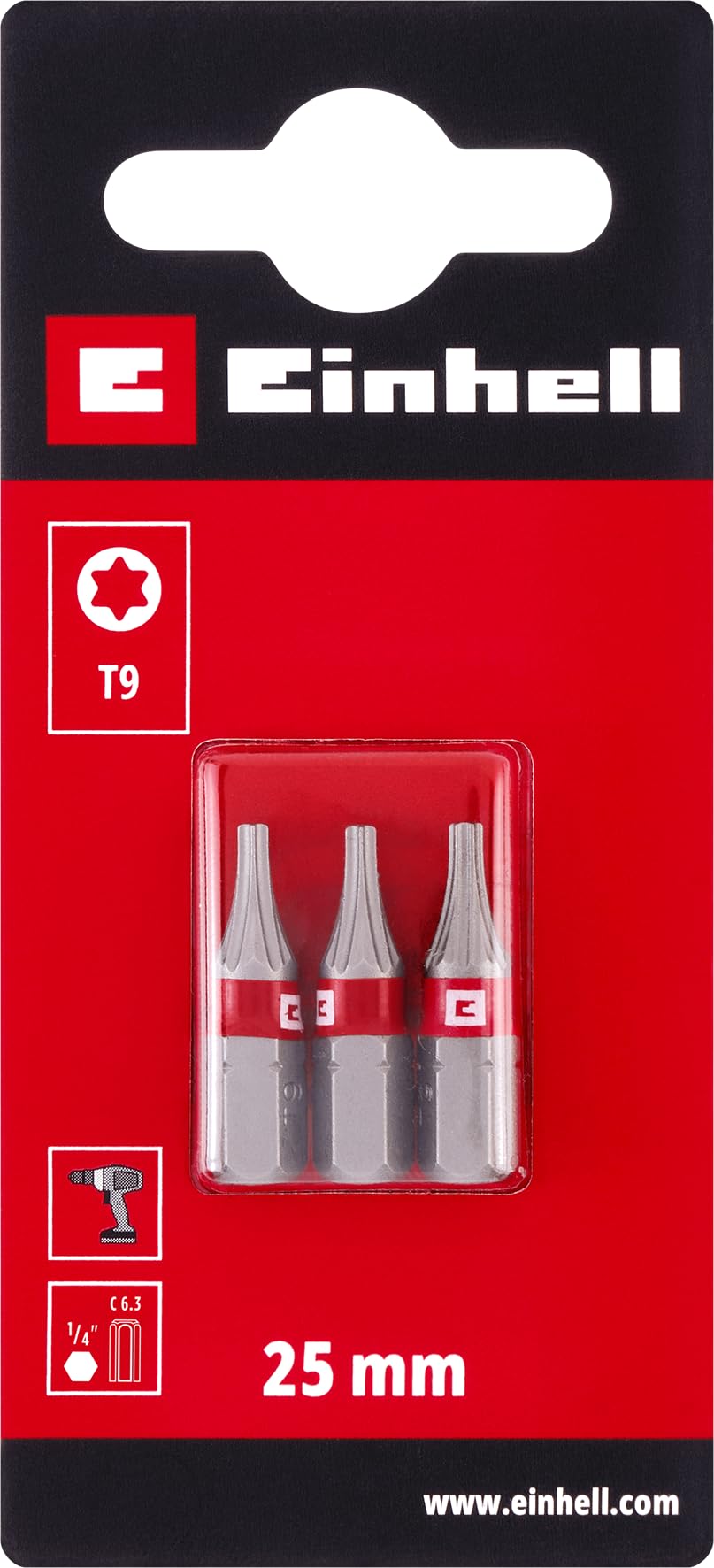 einhell-standard-bits-3-tlg-25-mm-t9-chrom-vanadium-pr-zises-schrauben-roter-far image 2