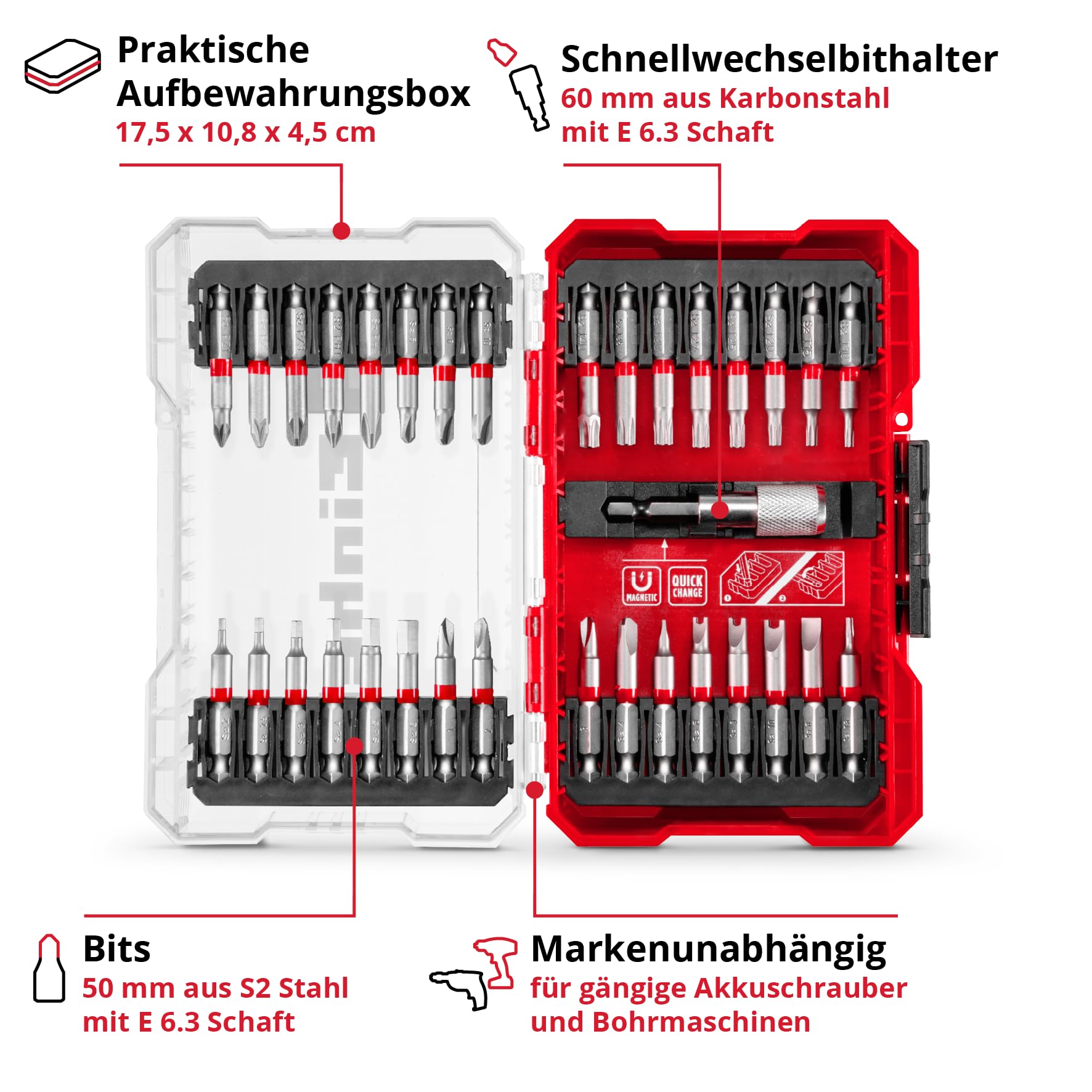 original-einhell-m-case-33-teiliges-bit-set-50-mm-bits-aus-s2-stahl-e-6-3-schaft image 3