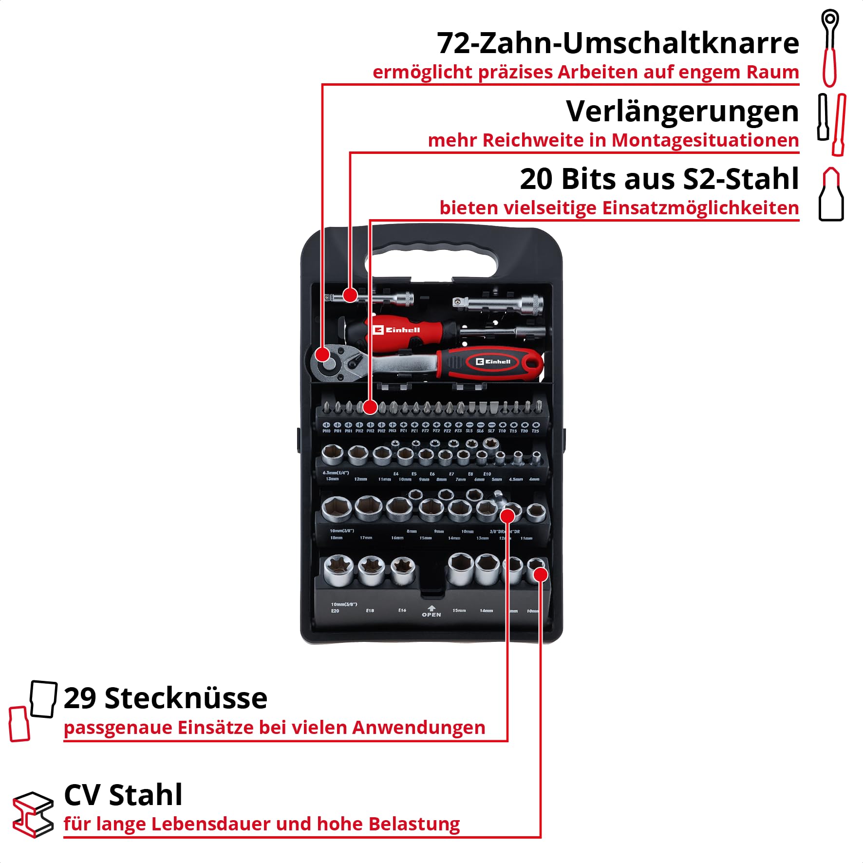 einhell-stecknuss-und-bit-set-61-tlg-mit-3-8-umschaltknarre-72-z-hne-und-werkzeu image 3
