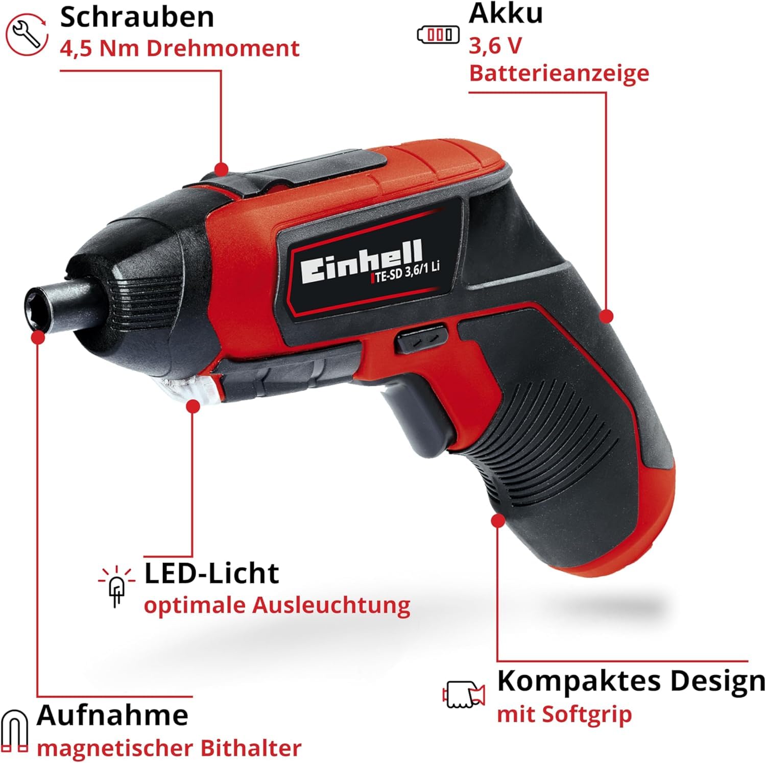 einhell-te-sd-3-6-1-li-akkuschrauber-3-6-v-4-5-nm-micro-usb-lader-magnetbithalte image 2