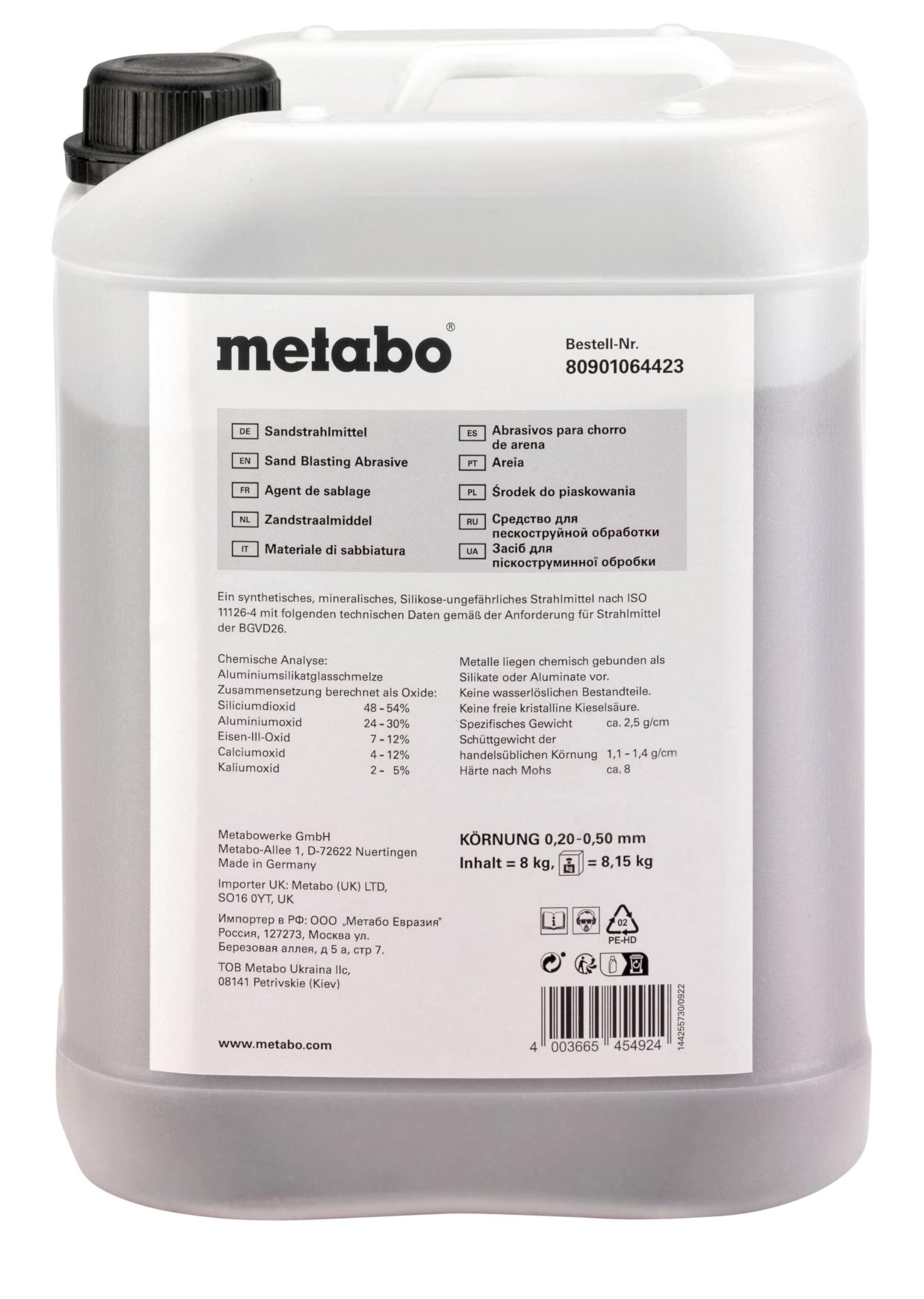 metabo-sandstrahlmittel-8-kg-0-2-0-5-mm-aluminiumsilikatglasschmelze-f-r-rost-un image 2