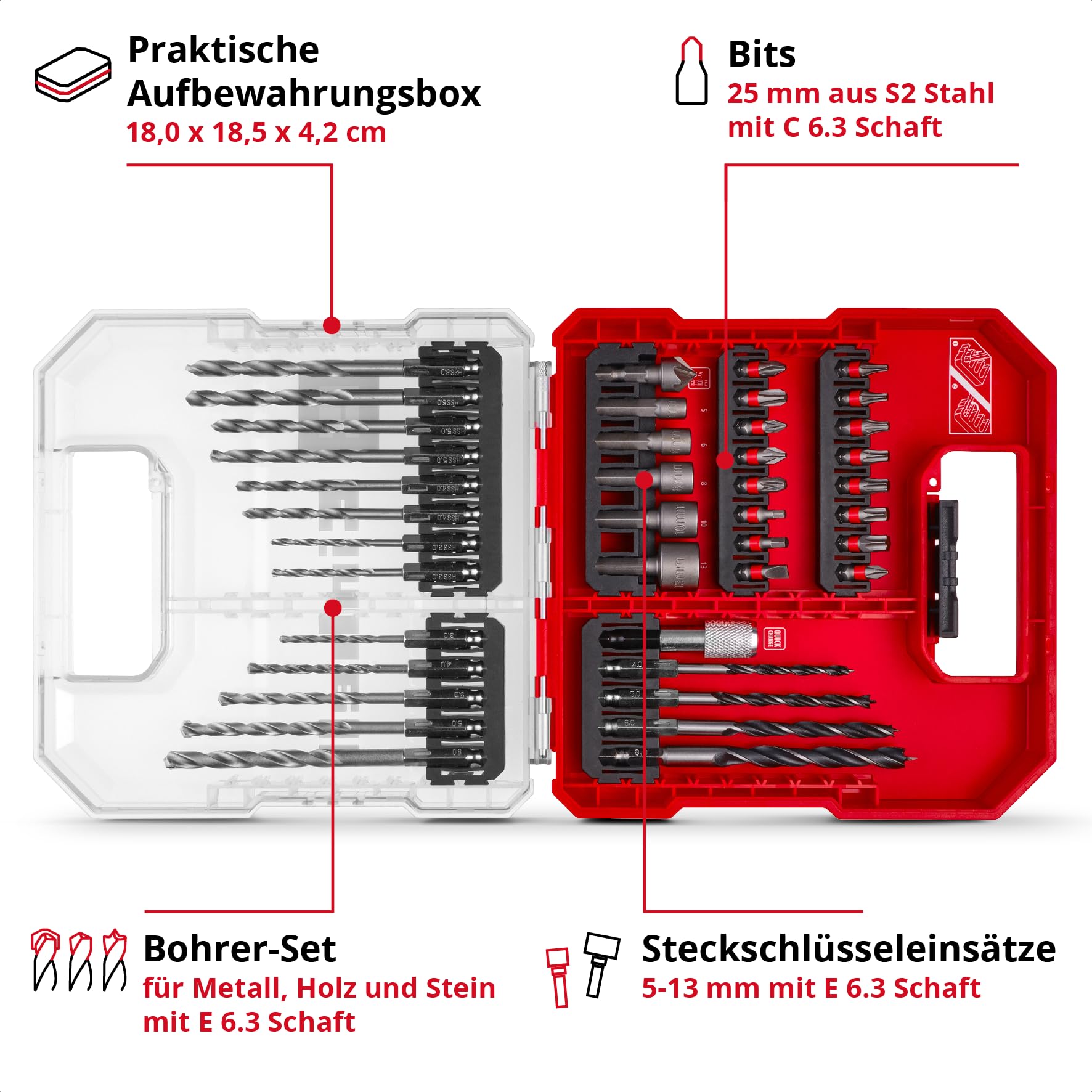 einhell-l-case-40-teiliges-bit-und-bohrer-set-25-mm-s2-stahl-bits-hss-metall-hol image 3