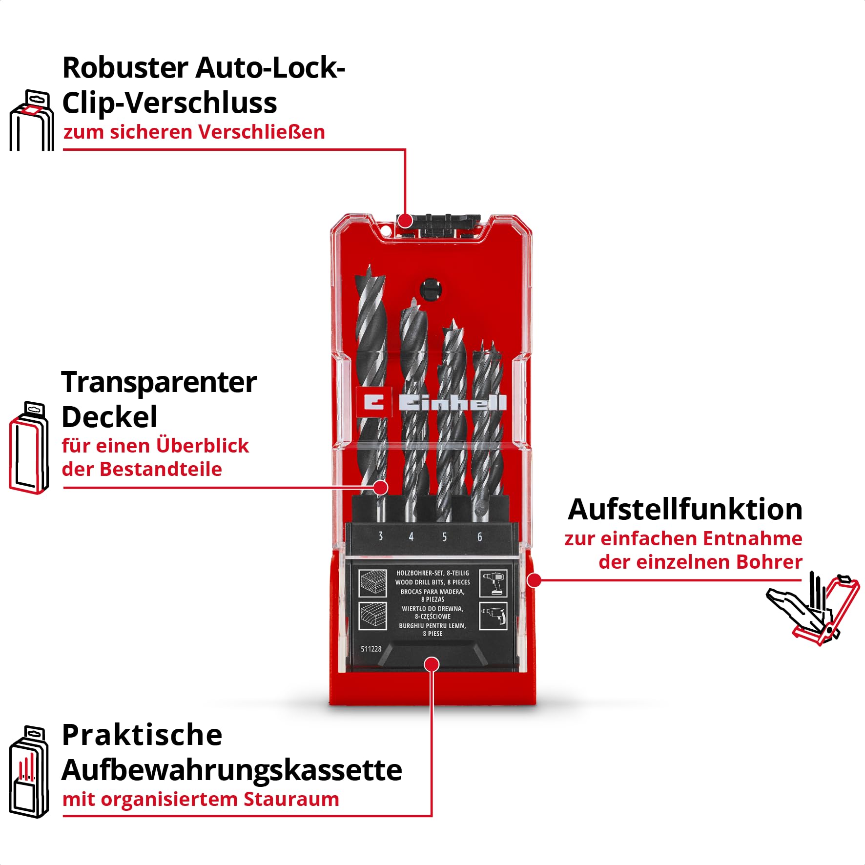 einhell-holzspiralbohrer-set-8-tlg-3-10-mm-zentrierspitze-vorschneider-c45-stahl image 3