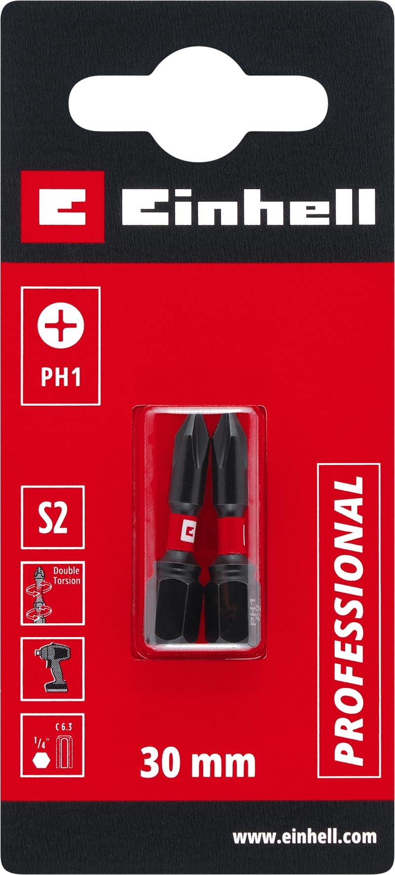 einhell-impact-bits-doppel-torsion-2-tlg-30-mm-ph1-s2-stahl-c-6-3-schaft image 2