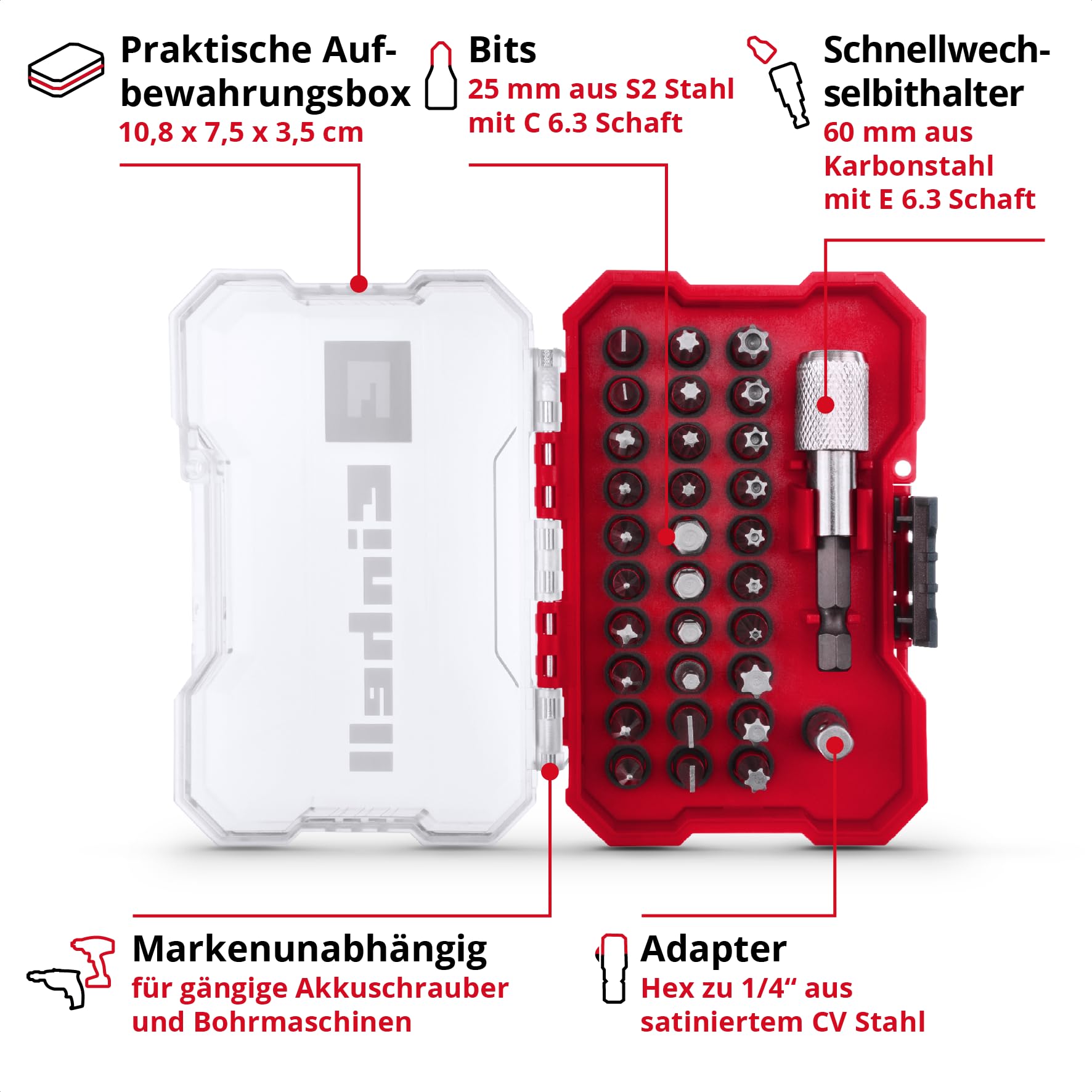 original-einhell-xs-case-32-tlg-bit-set-25-mm-bits-60-mm-schnellwechselbithalter image 3