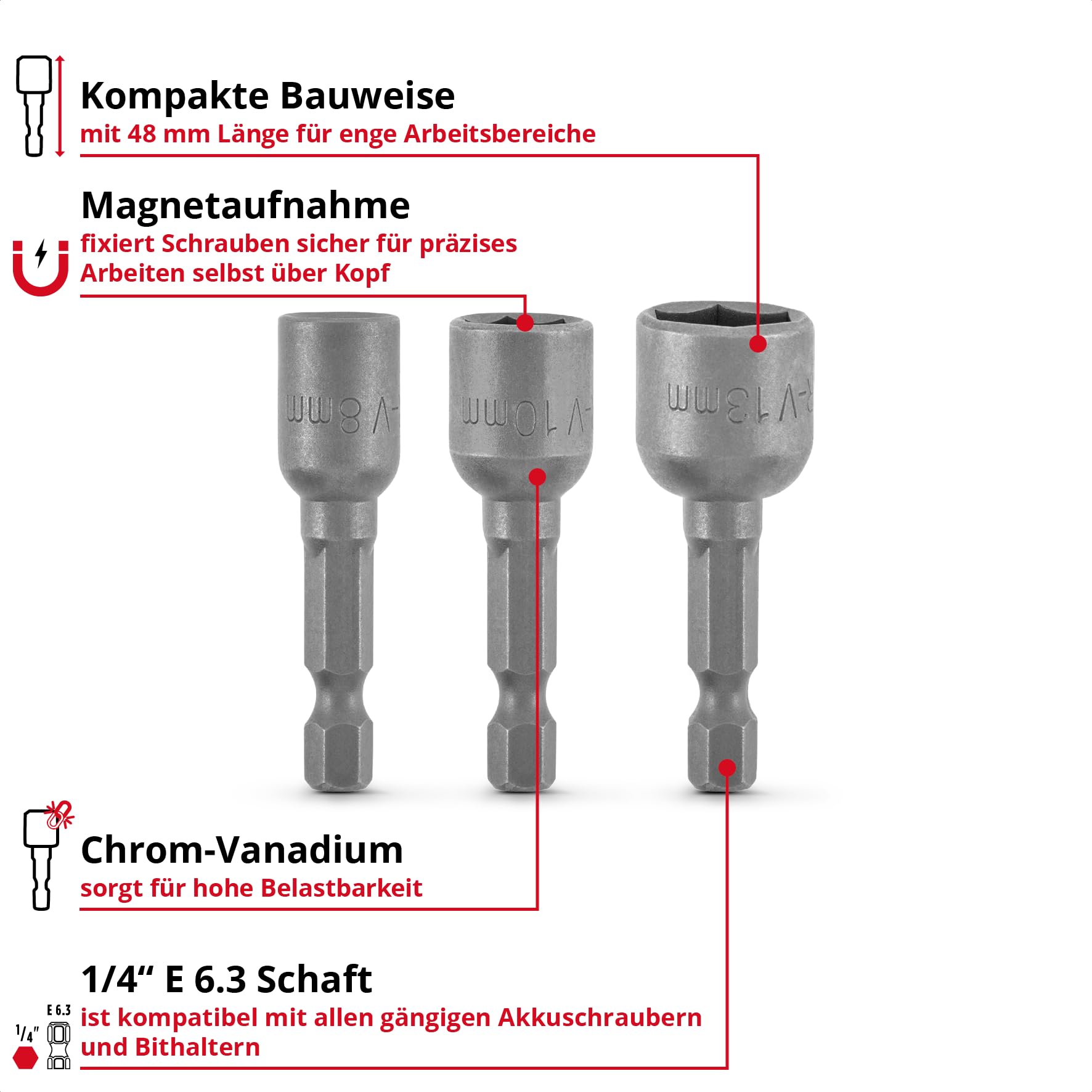 einhell-sechskant-steckschl-ssel-set-3-tlg-8-13-mm-magnetaufnahme-chrom-vanadium image 2