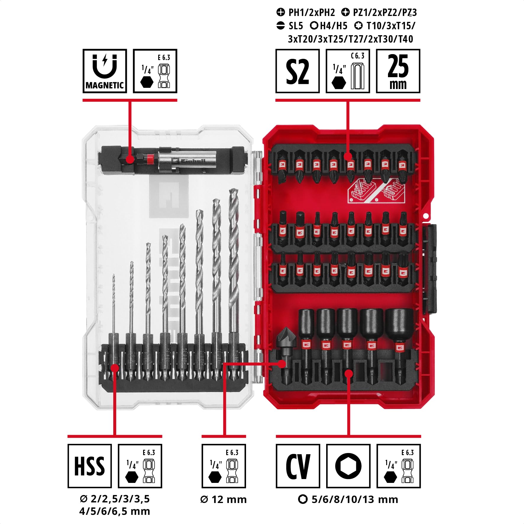 einhell-m-case-39-teiliges-schlagfestes-zubeh-r-set-25-mm-bits-hss-metallbohrer- image 2