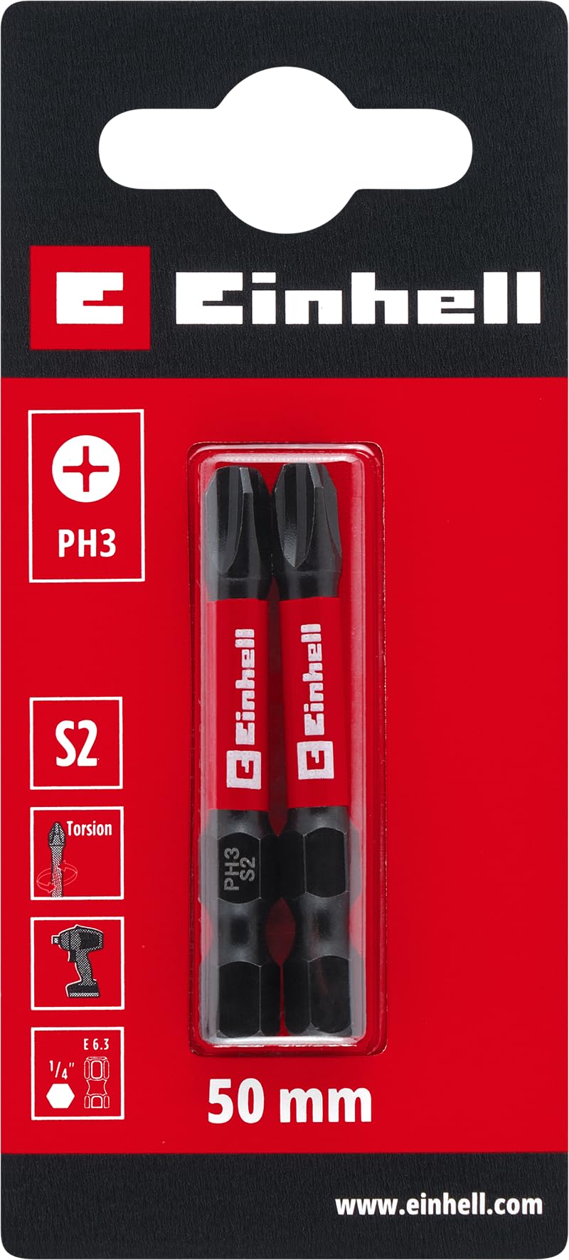 original-einhell-impact-bits-2-teilig-50-mm-ph3-s2-stahl-mit-torsionszone-und-c- image 2