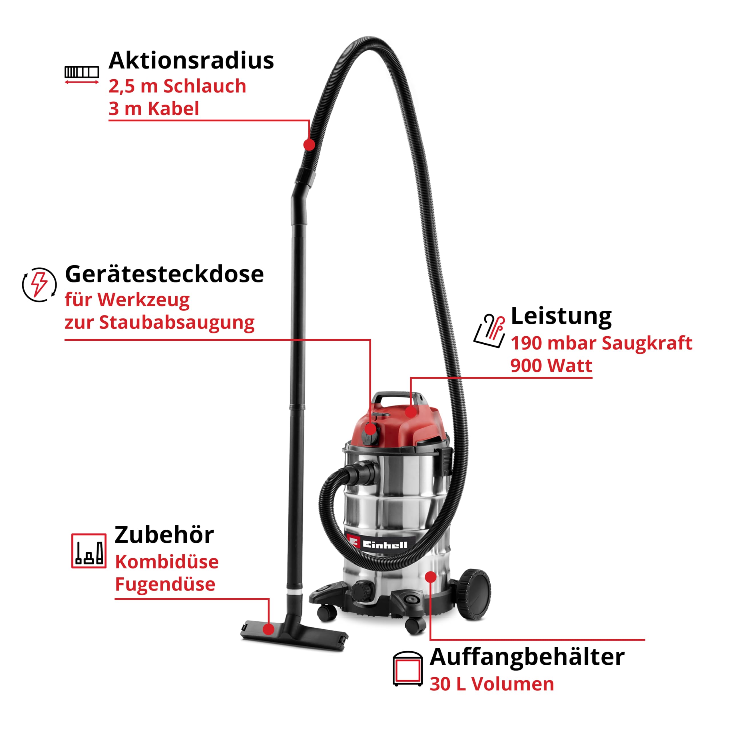 einhell-nass-trockensauger-tc-vc-3055-sa-900-w-190-mbar-automatiksteckdose-30-l- image 2