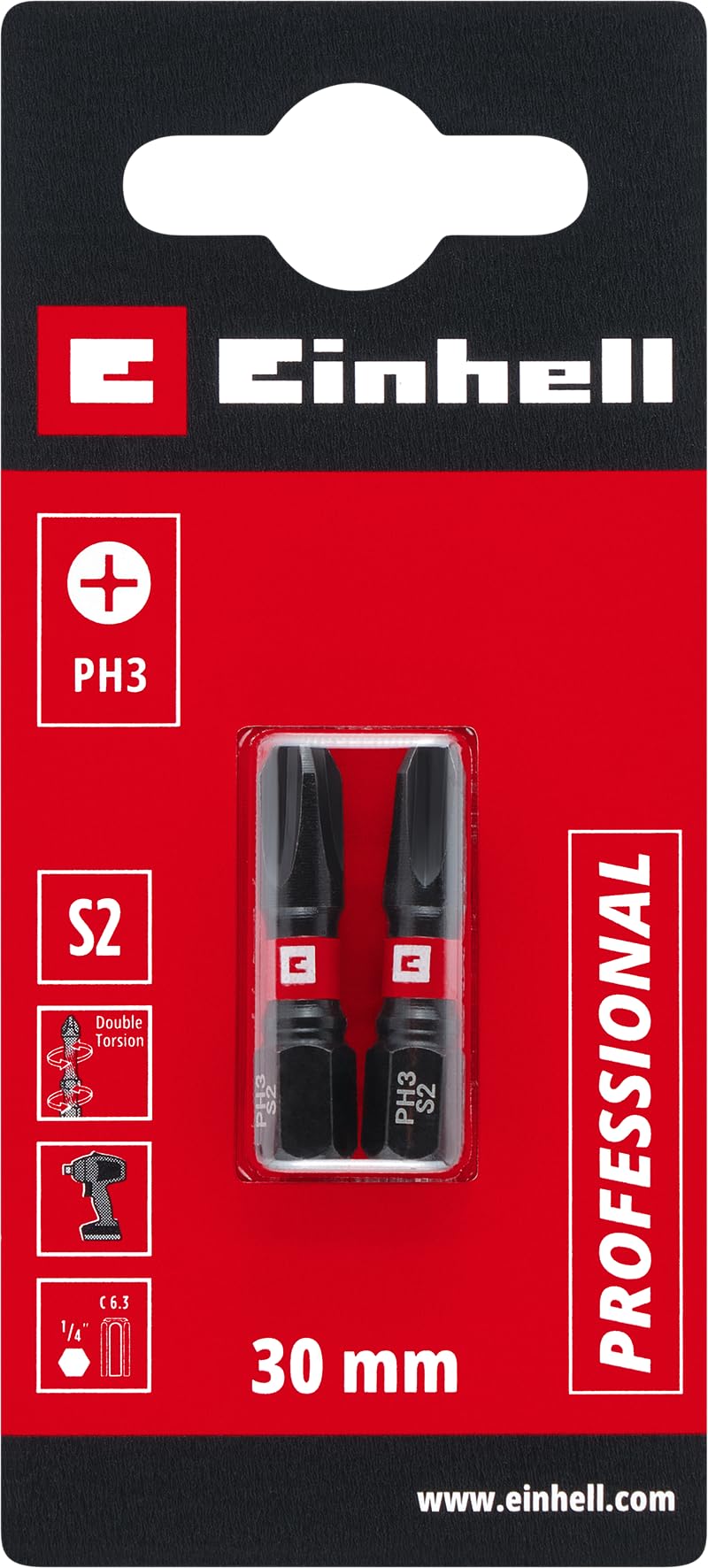 einhell-impact-bits-doppel-torsion-2-tlg-30-mm-ph3-c-6-3-schaft-s2-stahl image 2