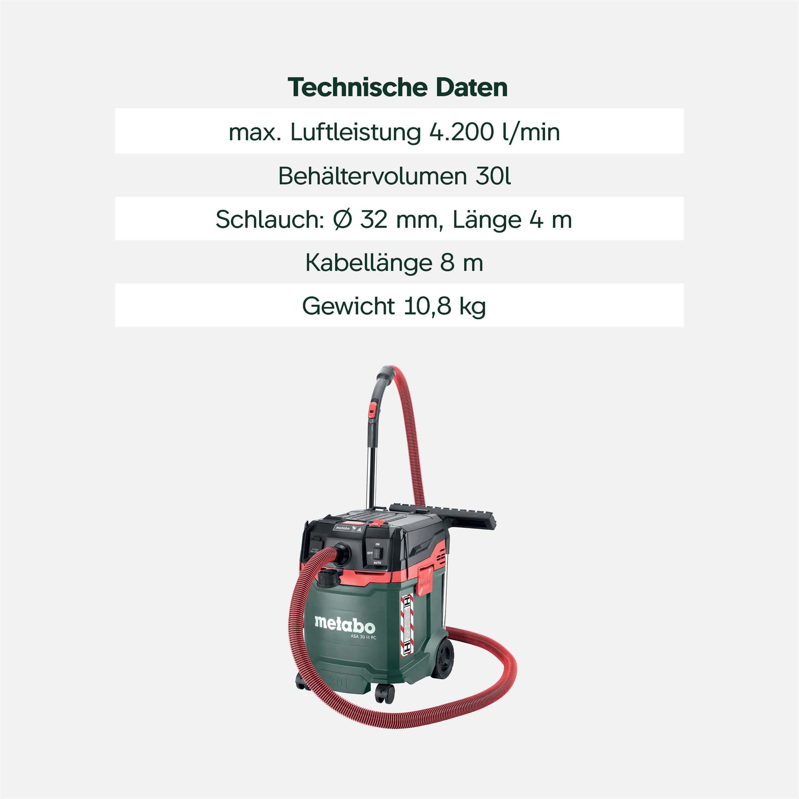 metabo-asa-30-h-pc-allessauger-602088000-nass-trockensauger-staubklasse-h-1200-w image 3