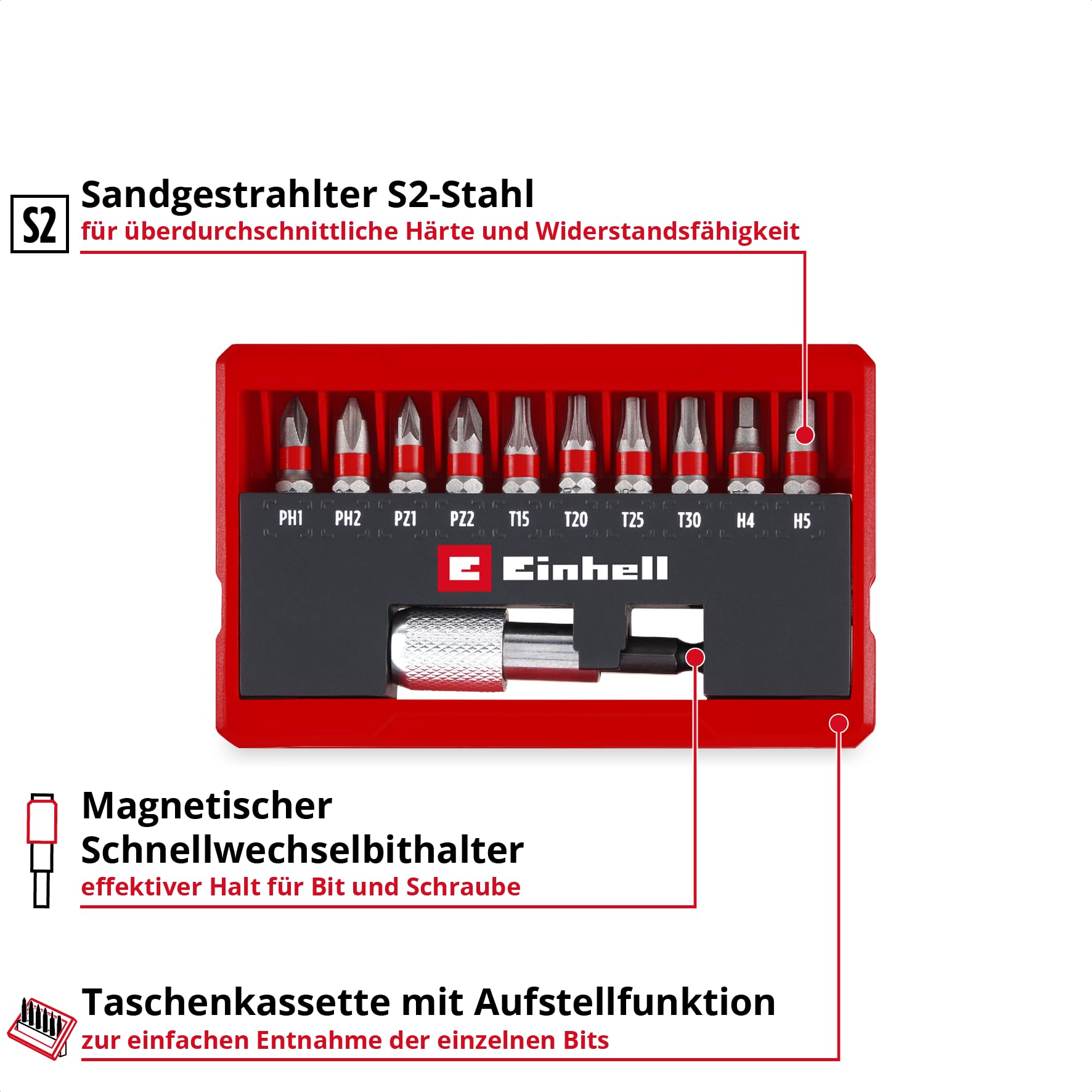 einhell-bit-set-11-tlg-25-mm-bits-ph-pz-t-h-aus-sandgestrahltem-s2-stahl-mit-sch image 2
