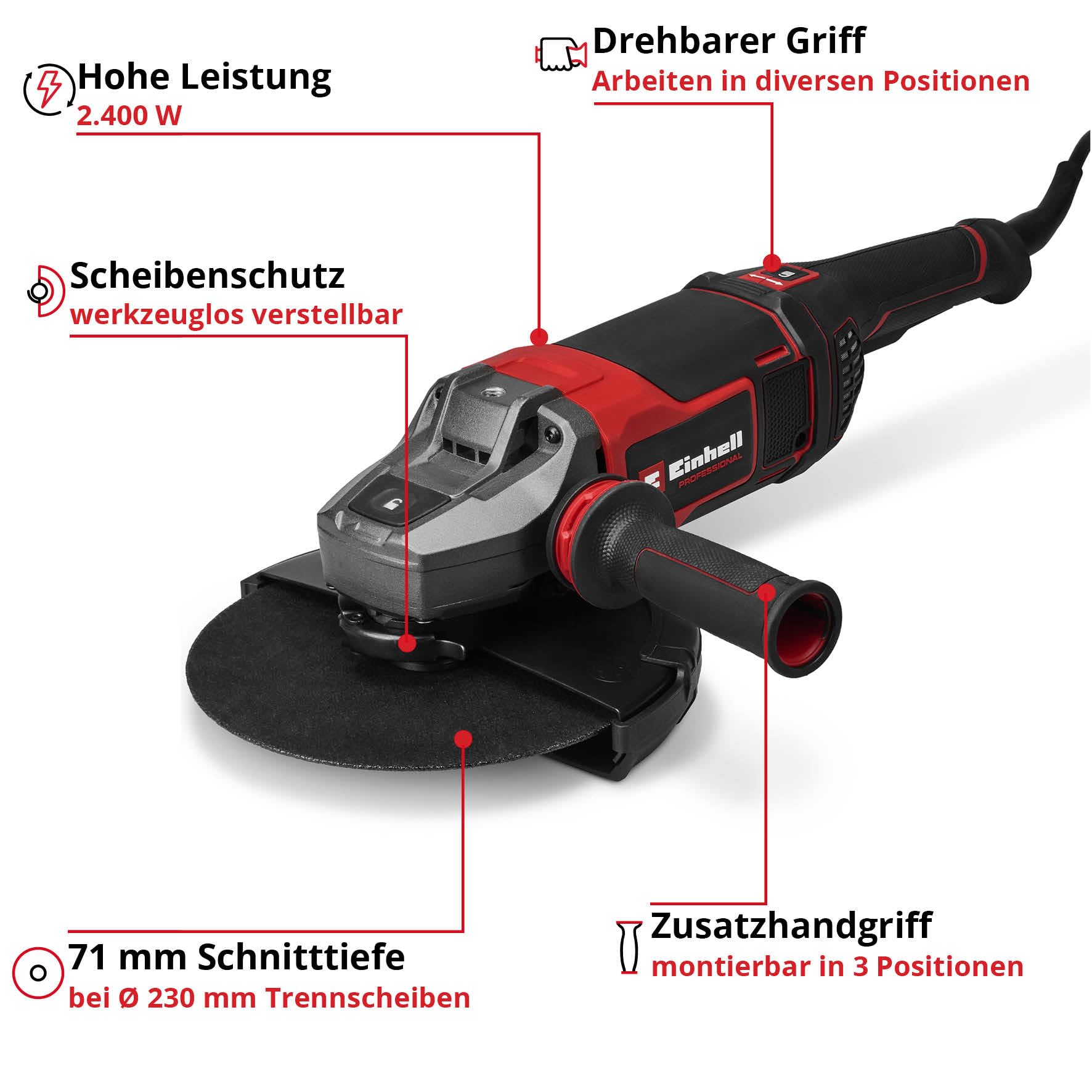 einhell-professional-winkelschleifer-tp-ag-230-2400-2400-w-230-mm-scheiben-71-mm image 2