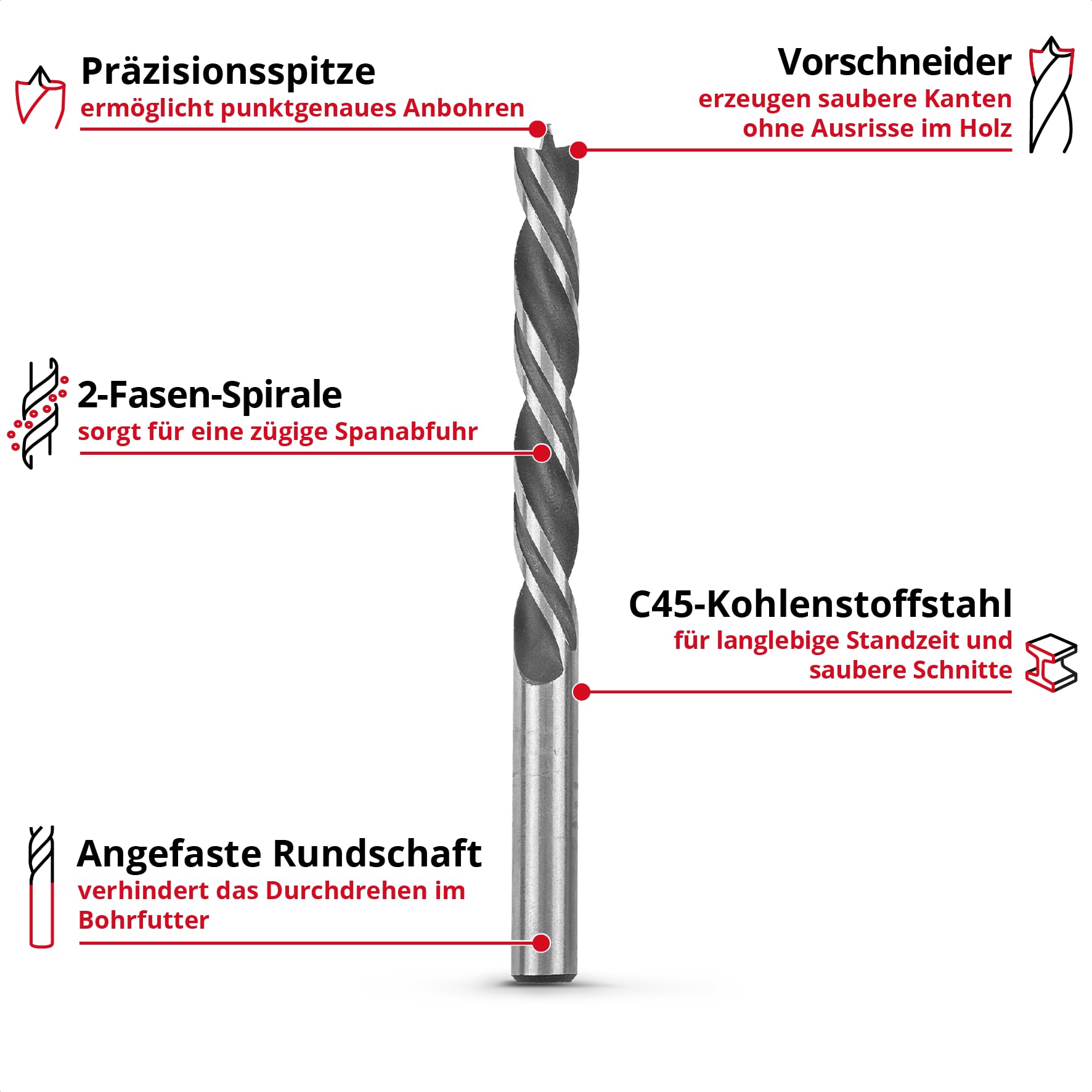 einhell-holzspiralbohrer-set-8-tlg-3-10-mm-zentrierspitze-vorschneider-c45-stahl image 2