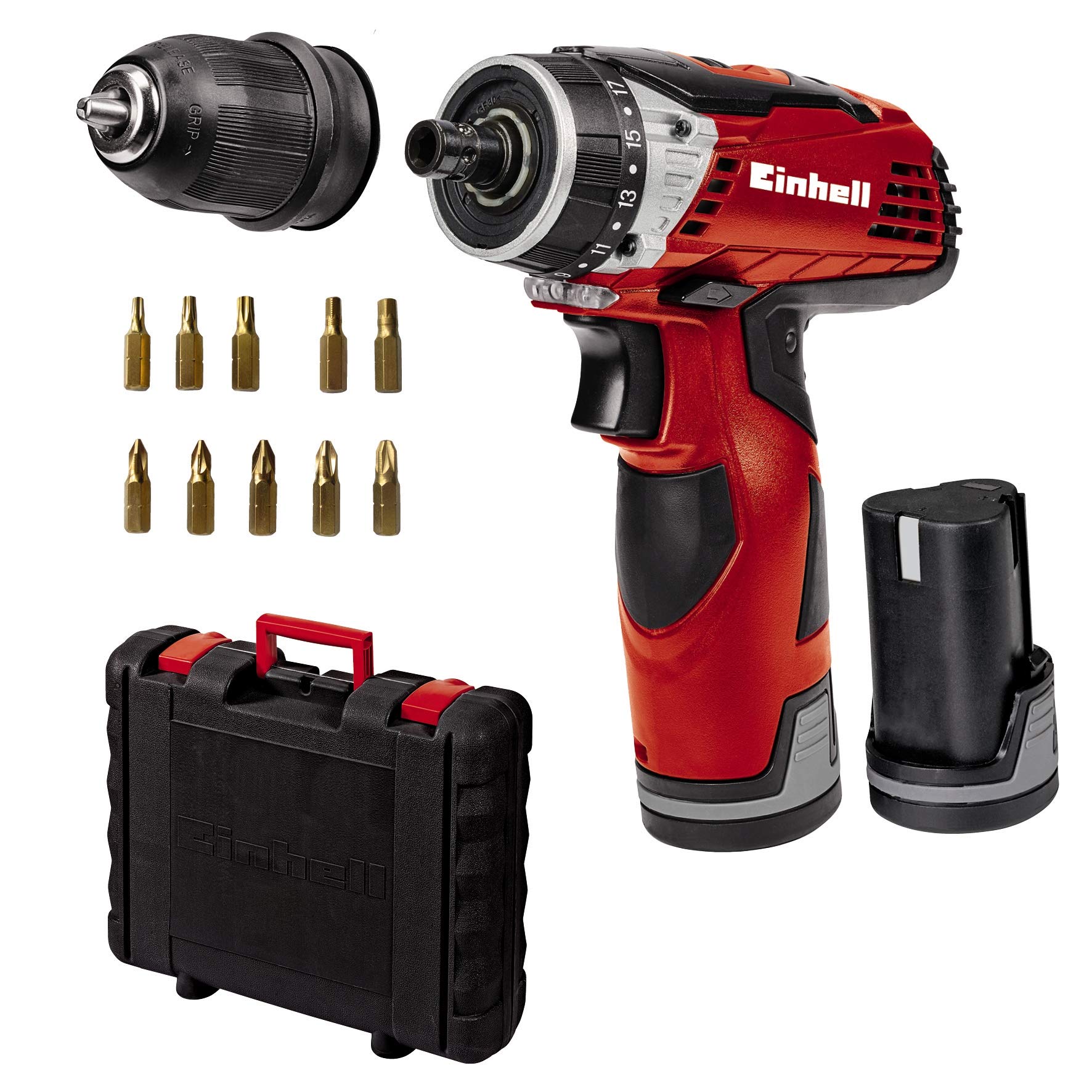 einhell-te-cd-12-li-akku-bohrschrauber-mit-abnehmbarem-bohrfutter-12-v-25-nm-2-g image 1