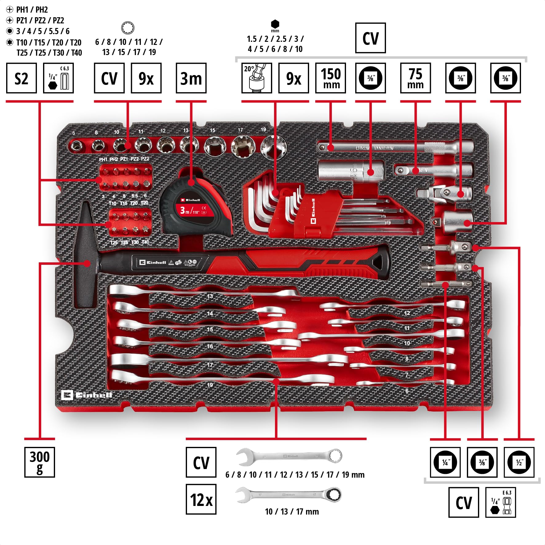 original-einhell-e-case-80-tlg-werkzeugkoffer-stapelbares-werkzeug-set-aus-chrom image 2