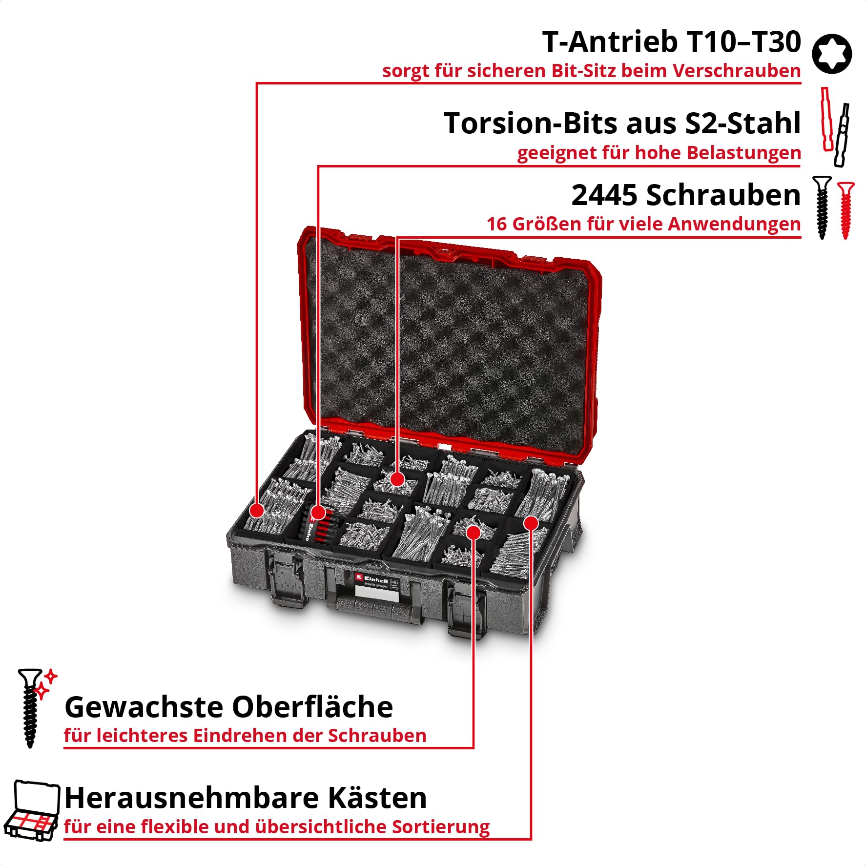 einhell-e-case-schrauben-set-2445-tlg-universalschrauben-t10-t30-mit-senkkopf-un image 2
