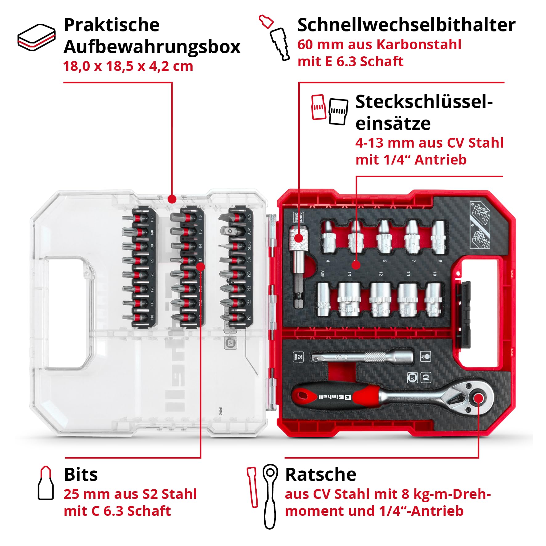 original-einhell-l-case-37-tlg-bit-und-ratschen-set-25-mm-bits-aus-s2-stahl-umsc image 3