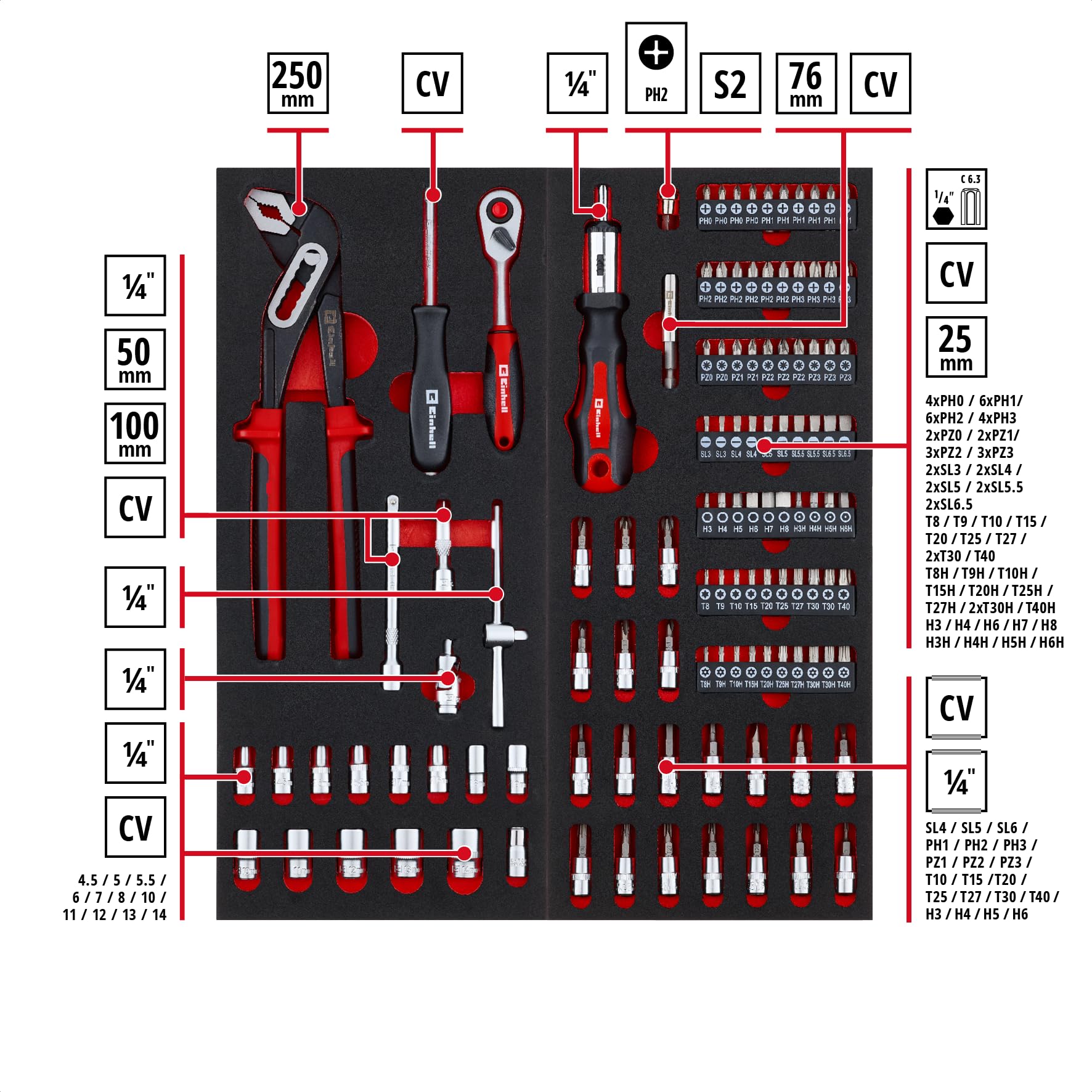 einhell-6-pads-werkzeugset-f-r-werkstattwagen-299-teile-inkl-pr-zisionsbits-zang image 4